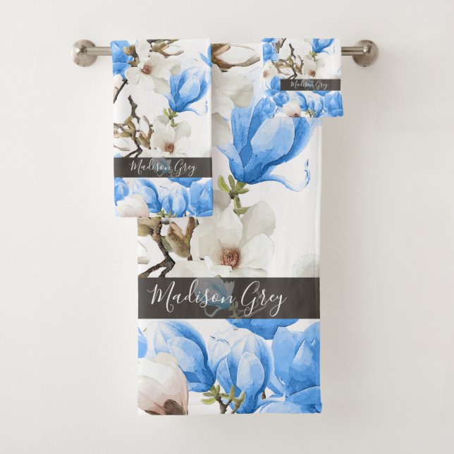 Motif d'aquarelle bleu et blanc Magnolia Blossom (En situation)