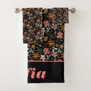 Motif d'aquarelle botanique rose personnalisé noir