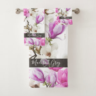 Motif d'aquarelle rose et blanc en fleurs de Magno