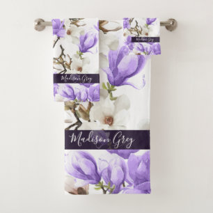 Motif d'aquarelle violet et blanc Magnolia Blossom