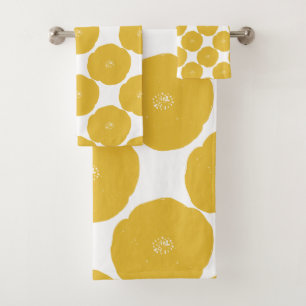 Motif d'art floral de Poppy rétro en Jaune et Bla