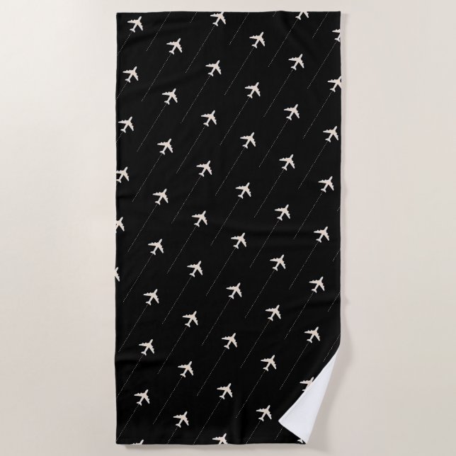 motif d'avion serviette de plage noire pour le pil (Devant)