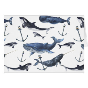 Motif de baleine et d'Ancre d'aquarelle