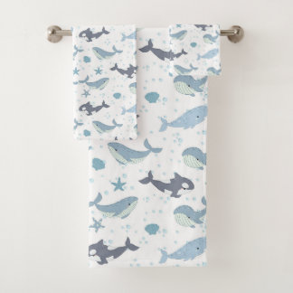Motif de baleine marine avec étoiles de mer, coqui