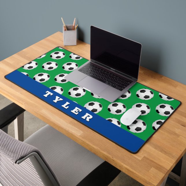 Motif de balle de football, Nom en gras, bleu/vert (Bureau 2)