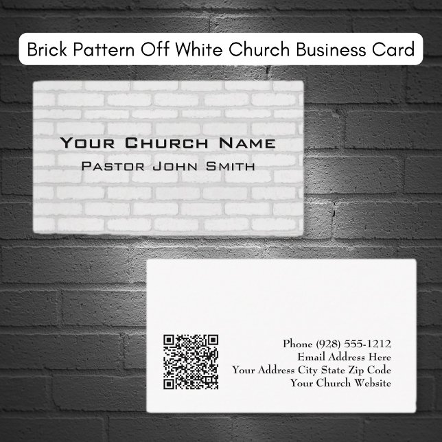 Motif de brique off Carte de visite de l'église bl (Brick Pattern Off White Church Business Card)