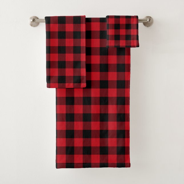 Motif de bûcheron Pays rouge noir serviette ensemb (En situation)