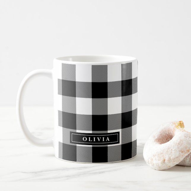 Motif de Buffalo Noir Monogrammé Mug (Avec donut)