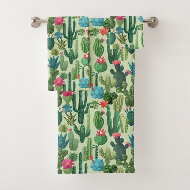Motif de cactus Turquoises verts en fleurs (En situation)