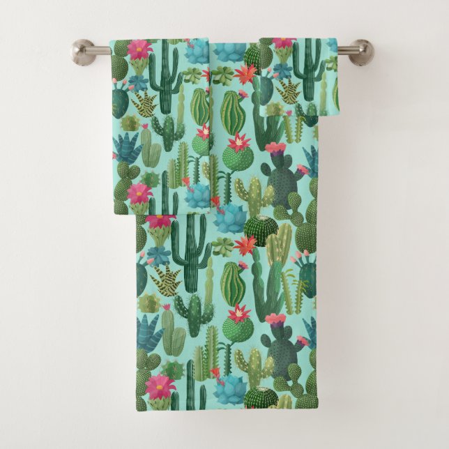 Motif de cactus Turquoises verts en fleurs (En situation)