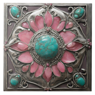 Motif de carreaux de mosaïque Art Nouveau rose et 