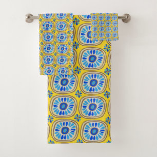 Motif de carreaux ronds rétro bleu jaune