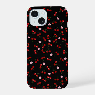 Motif de cerises sur fond noir