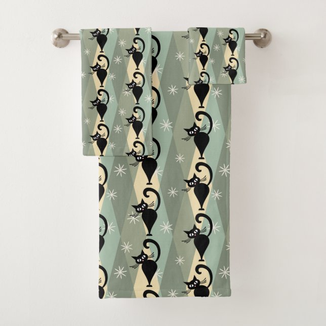 Motif de chat noir du milieu du siècle (En situation)