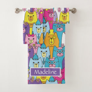 Motif de chats caricaturés aux couleurs pures