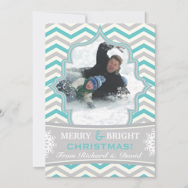 Motif de chevron moderne carte photo plat de Noël (Devant)