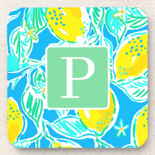 Motif de citron bleu Preppy Dessous de verre initi