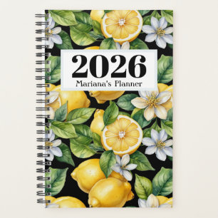 motif de citrons aquarelle avec fleurs 2026