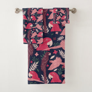 Motif de congé tropical rose rouge Ara Parrot
