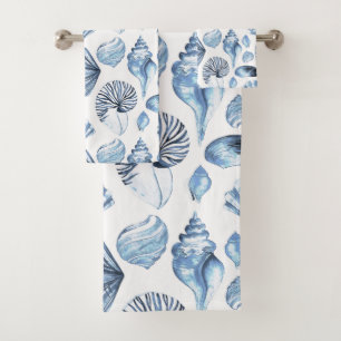 Motif de coquillages bleus sur blanc