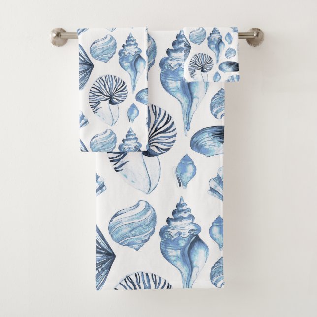 Motif de coquillages bleus sur blanc (En situation)