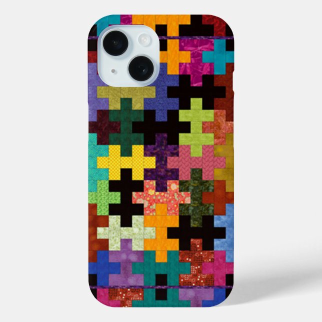 Motif de courtepointe coloré iPhone 15 Coque (Verso)