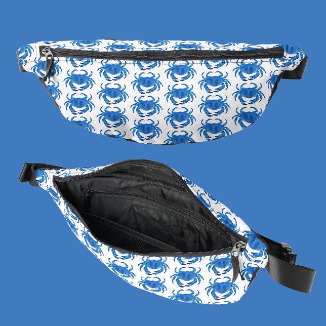 Motif de crabe bleu (Blue crab nautical fanny pack on white background.)