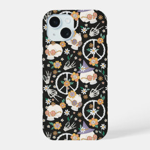 Motif de crânes et de fleurs d'Halloween hippie