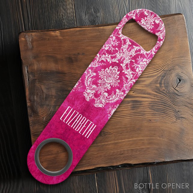 Motif de Damas de Grunge rose chaud Texte personna (Custom Bar Key)