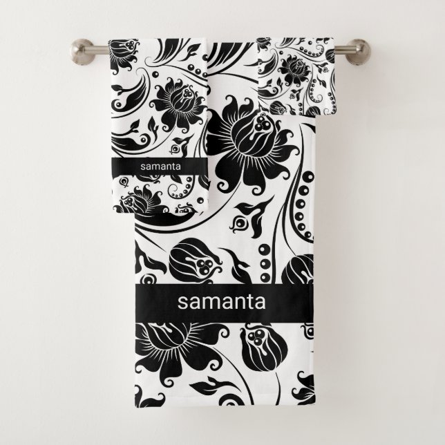 Motif de Damas Florales Noir Et Blanc (En situation)