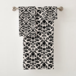 Motif de Damas Flourish Noir sur Crème