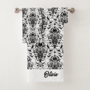 Motif de damas ornemental vintage blanc et noir