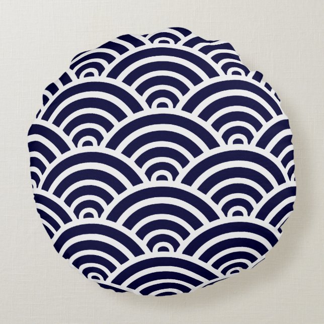 Motif de  de pétoncle bleu marine et blanc Coussin (Dos)