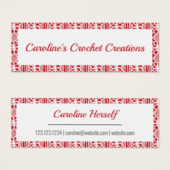 Motif de dentelle rouge rouge blanc Crochet Carte  (Devant & derrière)