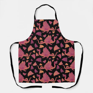 Motif de dragon rouge orange sur tablier noir