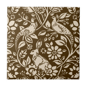 Motif de faisan et lièvre, carreaux Brown et cér