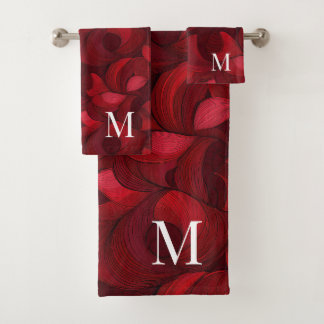 Motif de feuille Abstraite rouge foncé Monogrammé