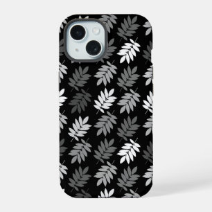 Motif de feuille aînée noir blanc gris