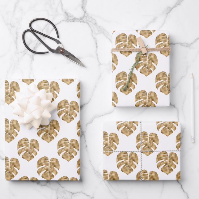 Motif de feuille de palme d'or blanc Monstera Deli (Recto)