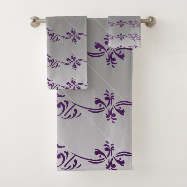 Motif de feuille florale rayé gris-gris (En situation)