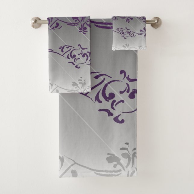 Motif de feuille florale rayée de gris mauve (En situation)