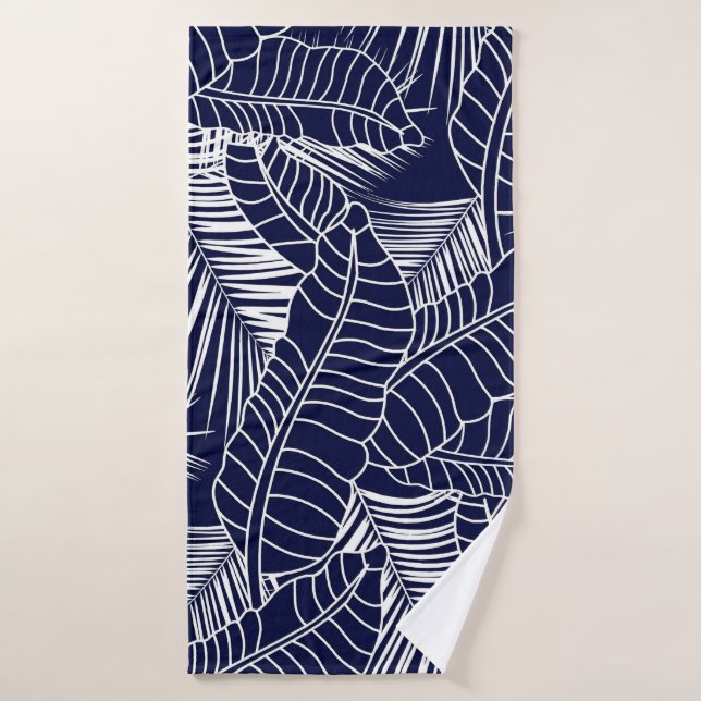 motif de feuille tropicale sur l'arrière - plan bl (Serviette de bain)