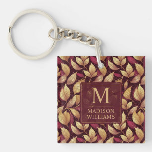 Motif de feuilles d'automne pailleté rouge bordeau