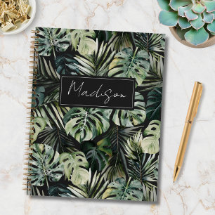 Motif de feuilles tropicales vertes aquarelle Mono