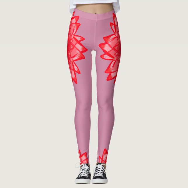 Motif de fleur rouge votre legging personnalisable (Devant)
