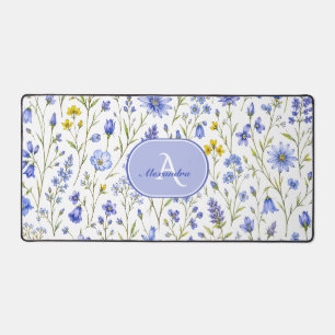 Motif de fleur sauvage aquarelle bleue avec nom pe