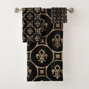 motif de fleurs de lis - Noir et or