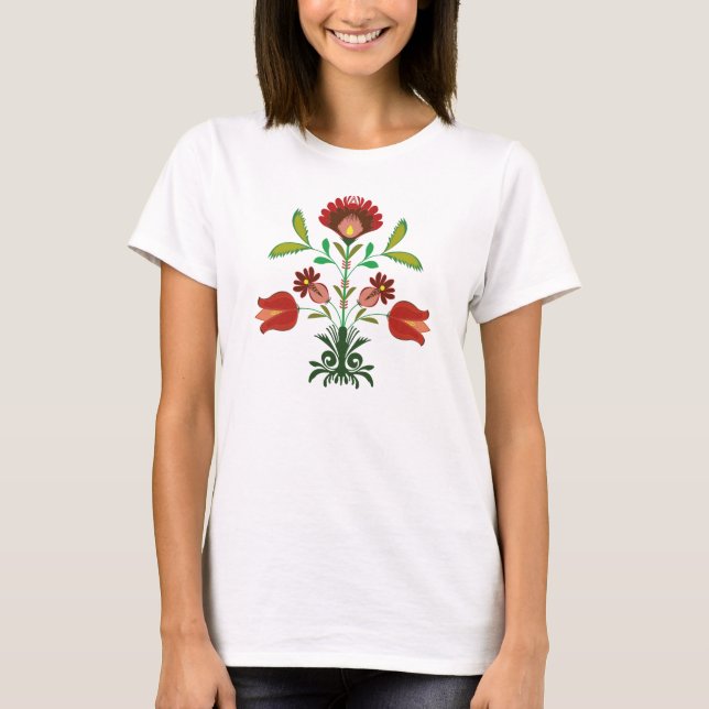 Motif de fleurs polonais de broderie, T-shirt (Devant)