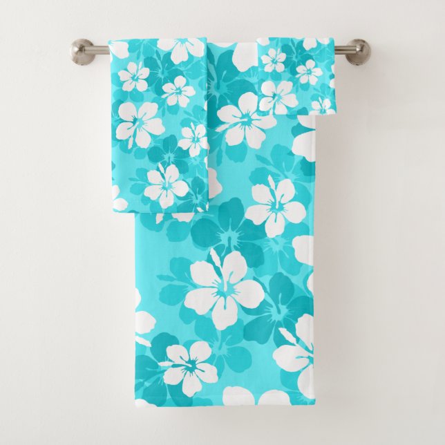 Motif de fleurs tropicales bleu et blanc Hibiscus (En situation)