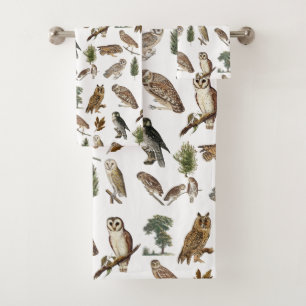 Motif de forêt de l'aquarelle de la Chouette vinta